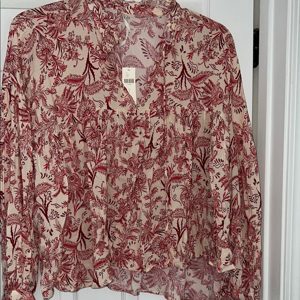Anthropologie NWT Red Cream Floral top - Babydoll - BOHO - Flowy - size Large